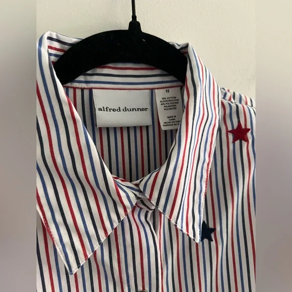 Alfred Dunner Red White Blue Striped Button Up Shirt Women’s Size 12 Patriotic - Picture 2 of 5